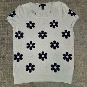 INC International Concepts White and Black Floral Top